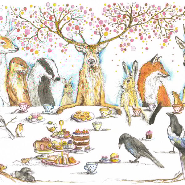 British Wildlife Tea Party fine art print