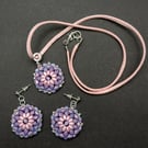 Pink and Lilac Bead Pendant and Earrings Set