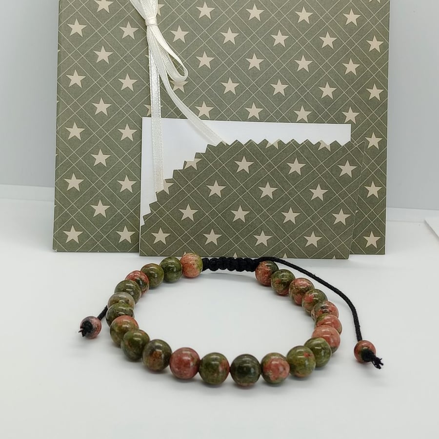 Unakite Gemstone Corded Bracelet unisex gift wrapped ready to post 