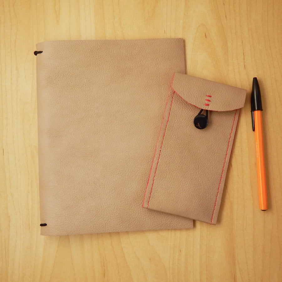 Leather Travel Journal and Pencil Case set - Fauxdori, travel journal cover