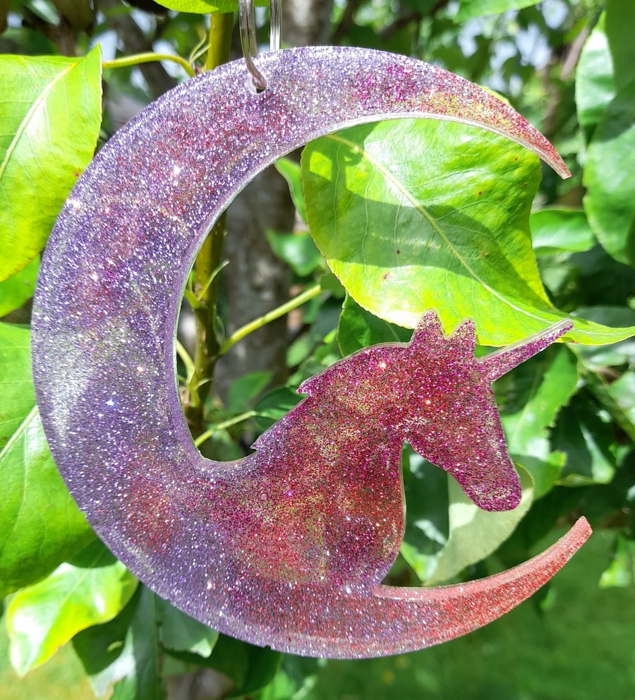 Summer Seconds. Pink and Purple Cute Resin Unicorn Suncatcher Hanging Ornament