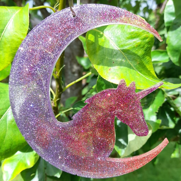 Pink and Purple Cute Resin Unicorn Suncatcher Hanging Ornament