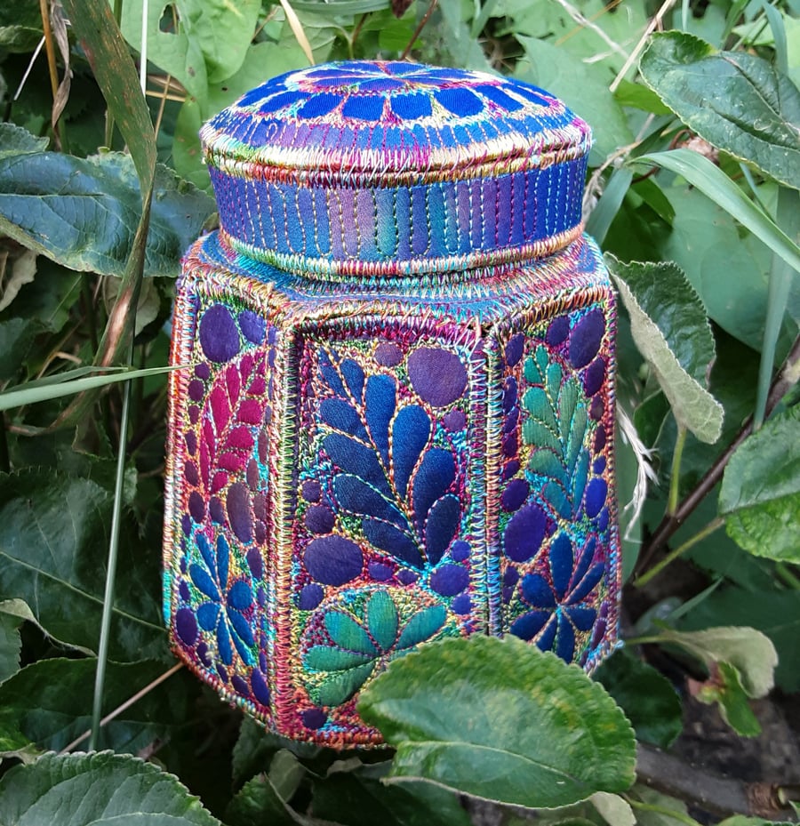 Textile Art Lidded Pot Tea Caddy