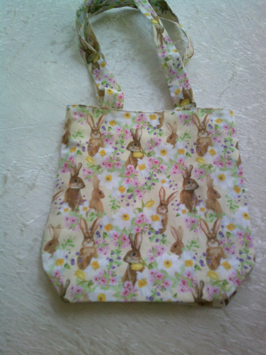 Rabbits and Spring Flowers Fabric bag