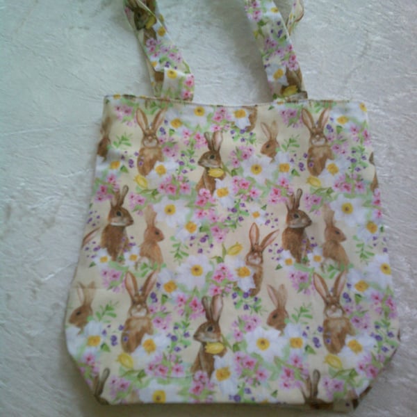 Rabbits and Spring Flowers Fabric bag