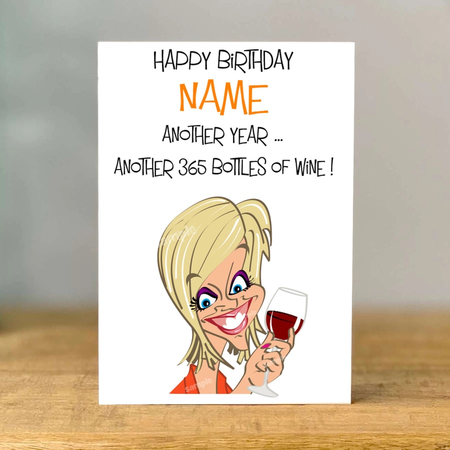 Personalised Wine Drinker Birthday Card, Bestie, Mum, Sister, Daughter, Fun, 