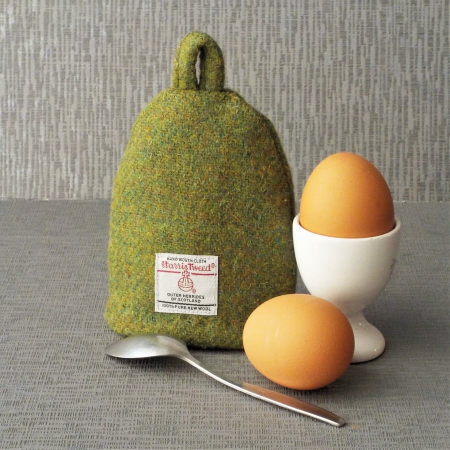 Harris tweed egg cosy moss green 