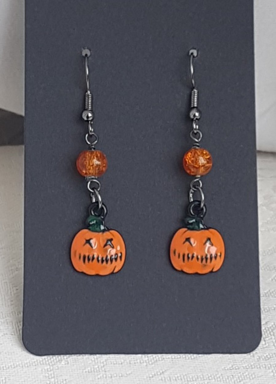 Cute little Pumpkin Charm Earrings with Orange beads. DISCOUNTED GOODIES