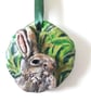 'Mr Rabbit" small rustic clay hanging sculpture.   - Image 1