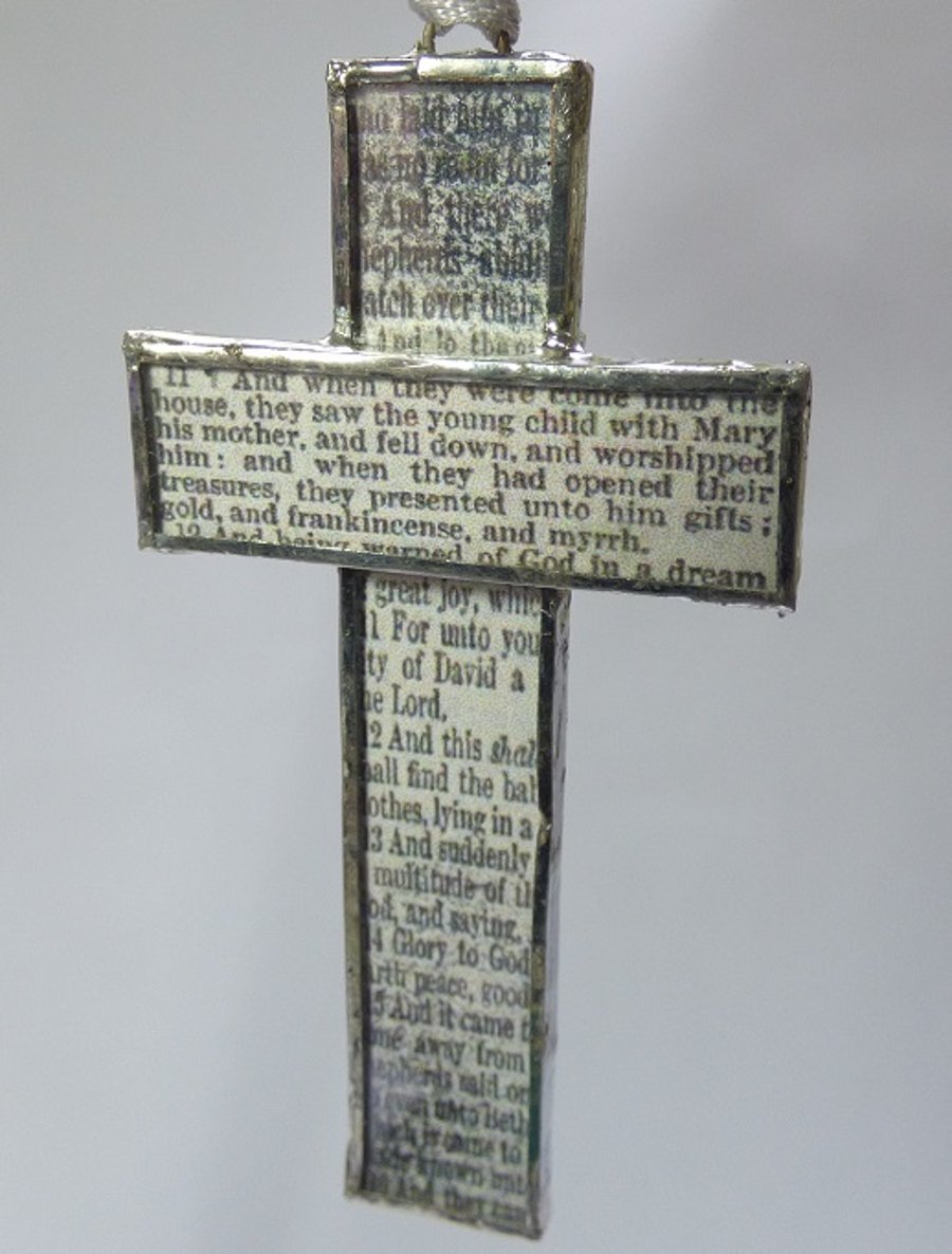 Cross with nativity text Christmas decoration