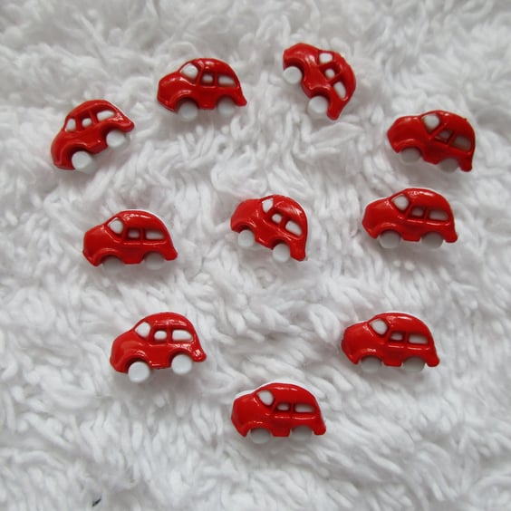 REDUCED 10 Red White Shank Car Shaped Buttons