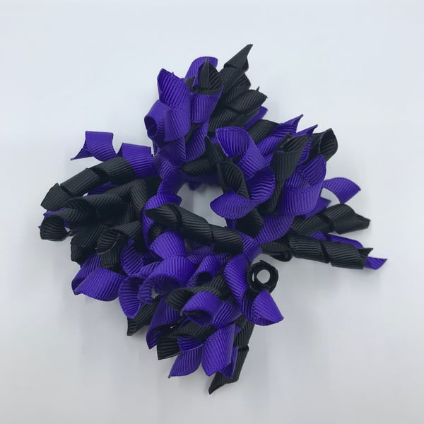 3 inch Black and Purple Curly Corkers on Clips (pair)