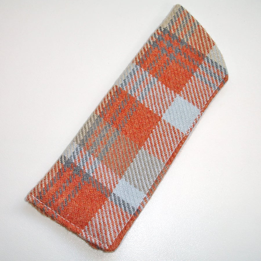 Tartan Tweed Glasses Case Orange and Grey Plaid Check Spectacles Specs Sleeve