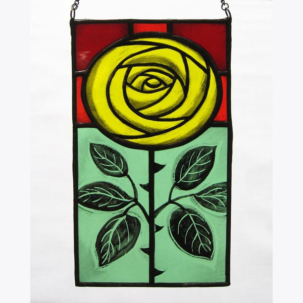 Yellow Rose Stained Glass Panel