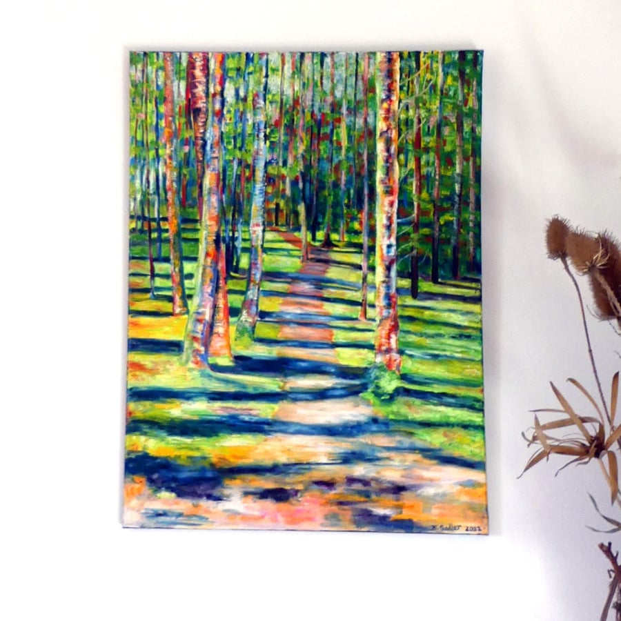 Woodland Landscape Painting  Forest Scene Impressionist Original Art