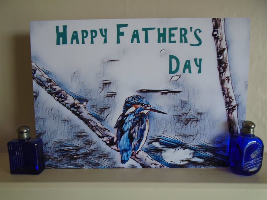 Fathers Day Kingfisher Card Blank Inside Unique Design.
