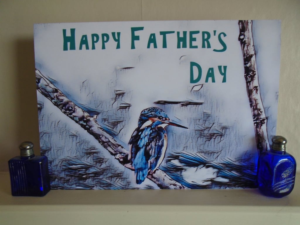 Fathers Day Kingfisher Card Blank Inside Unique Design.