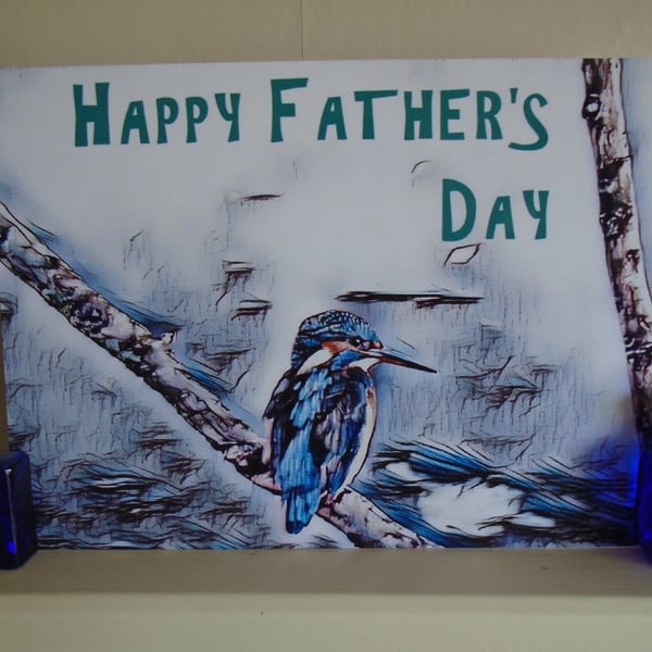 Fathers Day Kingfisher Card Blank Inside Unique Design.