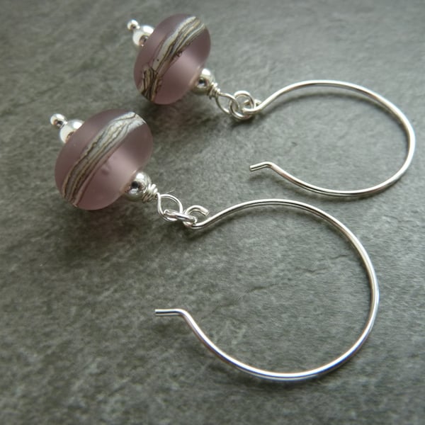 sterling silver earrings purple frosted glass