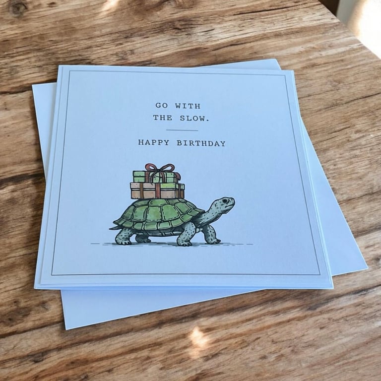 Funny Tortoise Birthday Card. Handmade Humorous Birthday Card. Quirky Card.