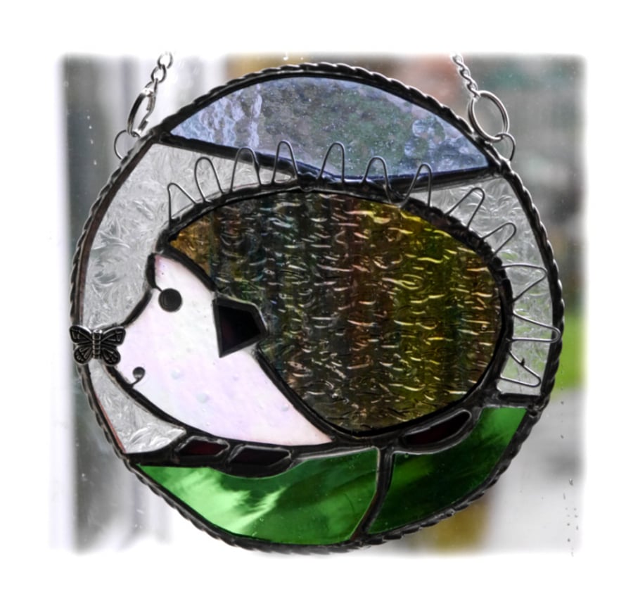 Hedgehog Stained Glass Suncatcher Ring Handmade Wildlife