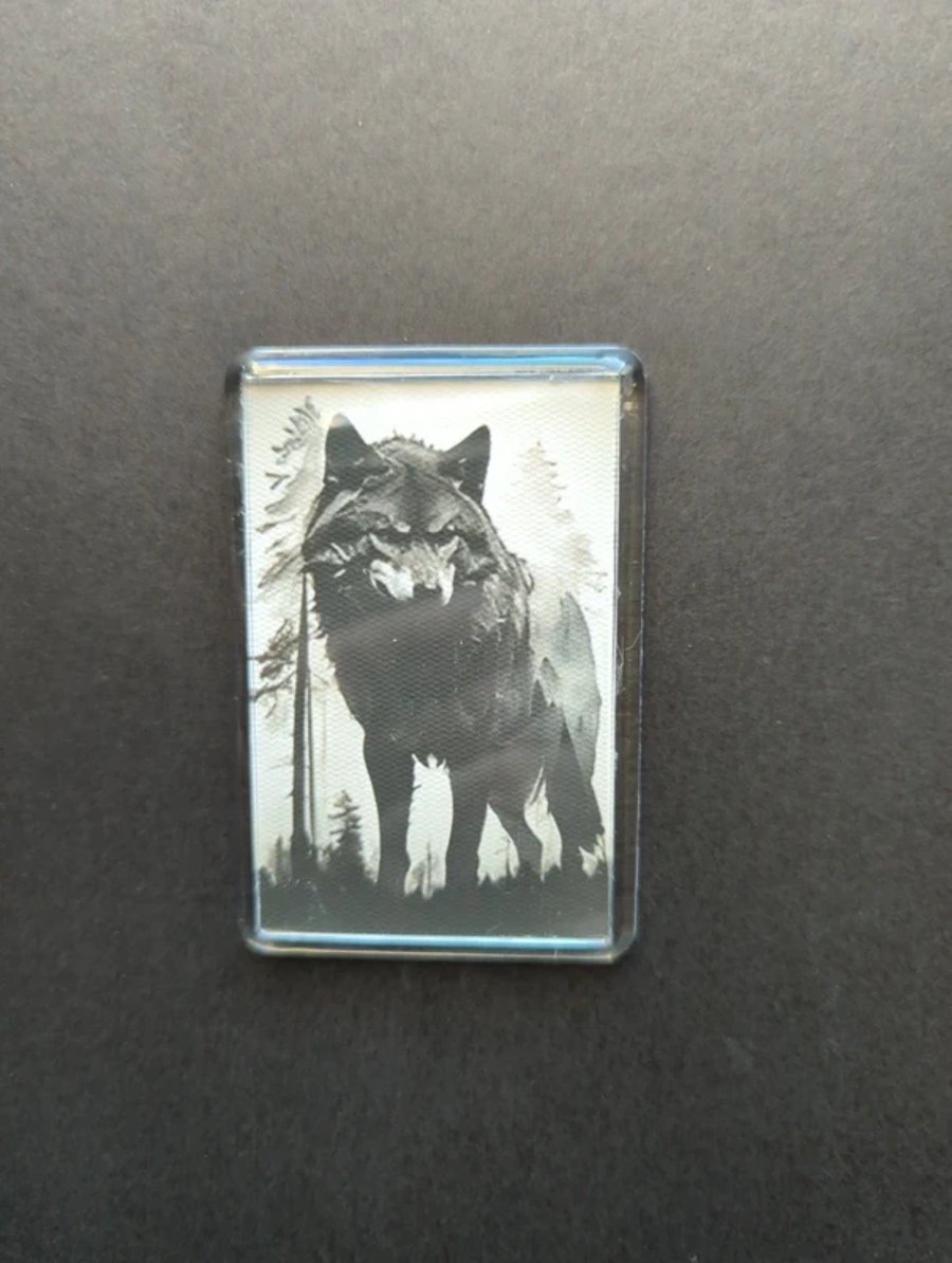 Lone Wolf Forest Fridge Magnet – Gothic Monochrome Art