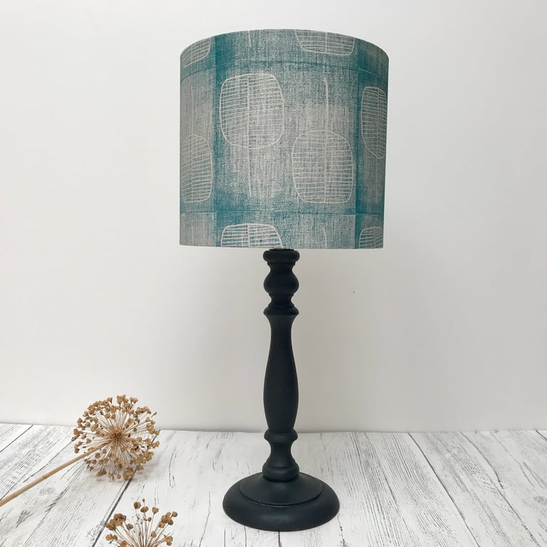 Hand Printed Linen Lampshade in Teal Blue