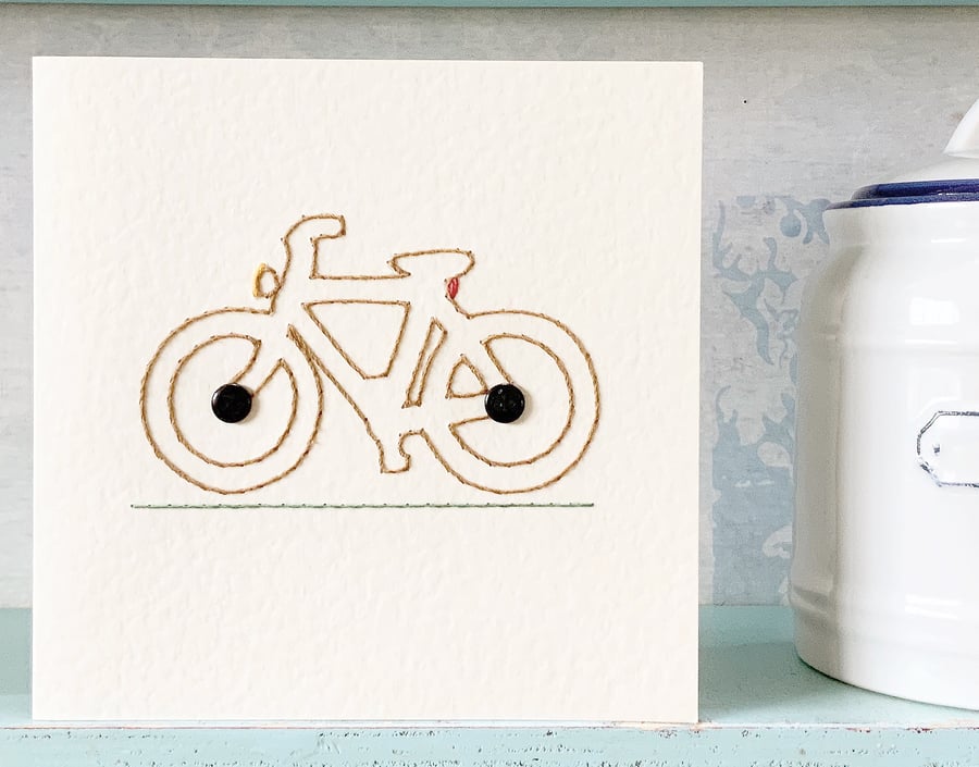 Bicycle Card. Hand Sewn Card. Bike Card. Blank Card. Cycling Card. Travel.