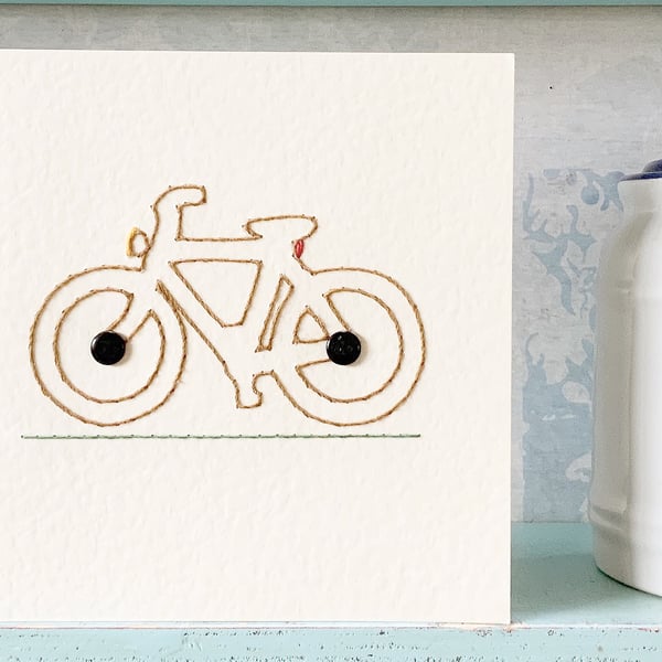 Bicycle Card. Hand Sewn Card. Bike Card. Blank Card. Cycling Card. Travel.