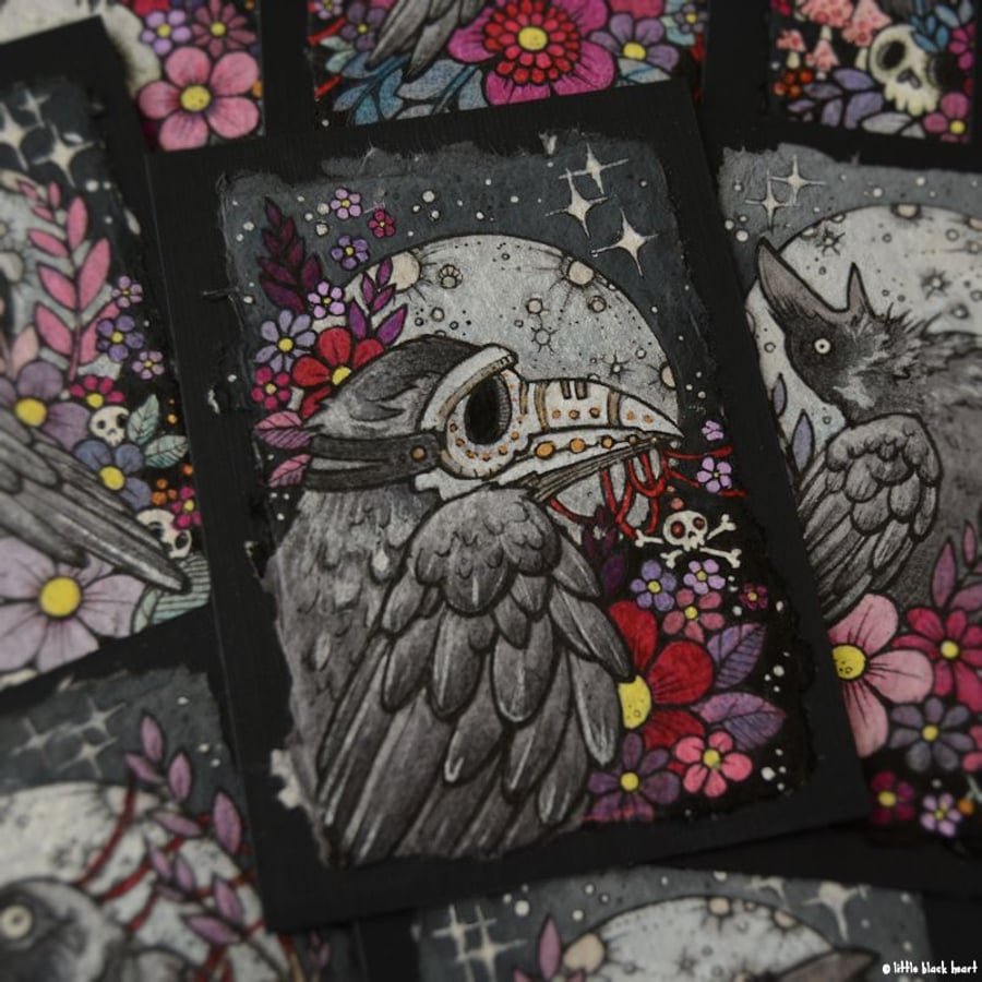 plague doctor crow - original aceo illustration