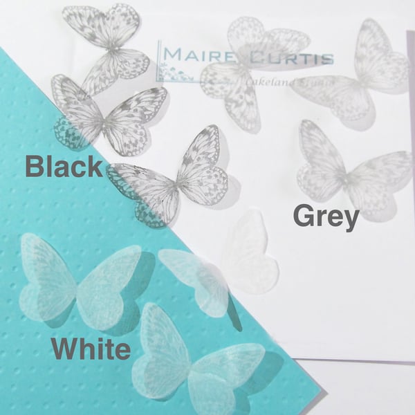 Hand printed silk butterflies in monochrome shades. Two Sizes.