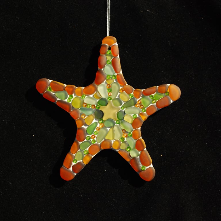 Starfish mosaic from beach glass