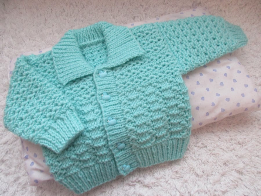 16" Baby Boys Aqua Cardigan with collar