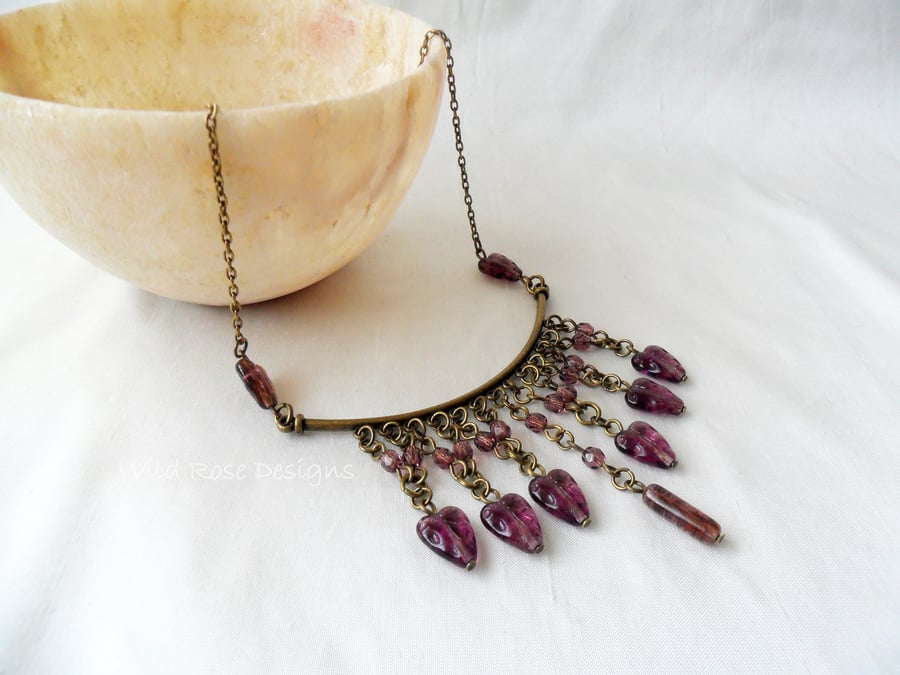 Purple and bronze necklace. Statement necklace. Sale item!