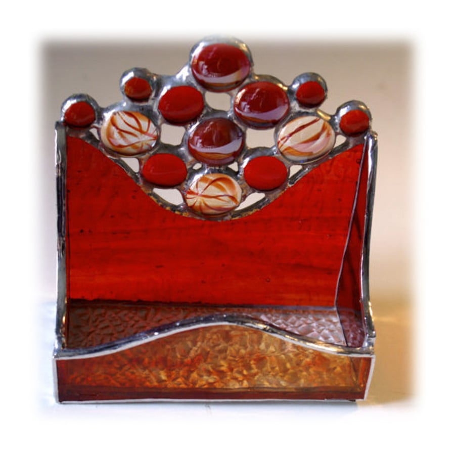 Business Card Holder Handmade Stained Glass Red 