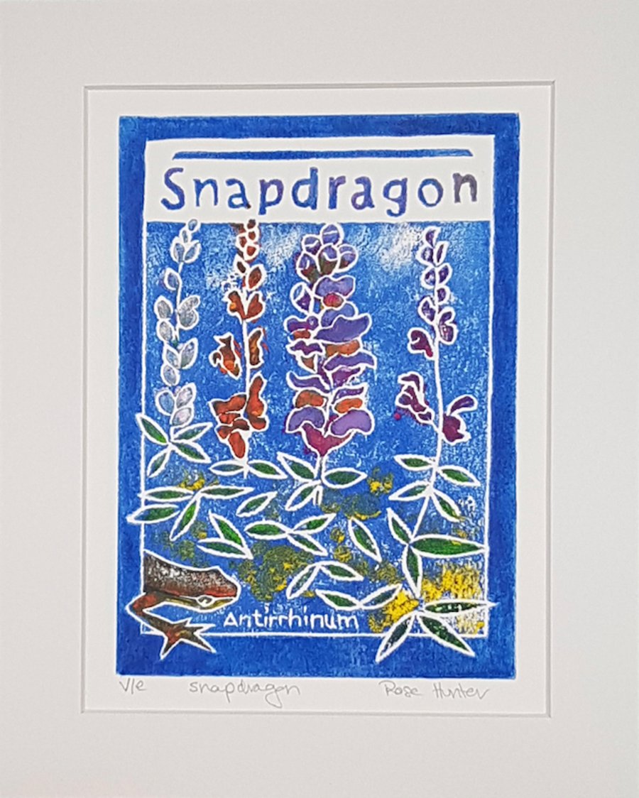 Snapdragon - original hand painted lino print 002