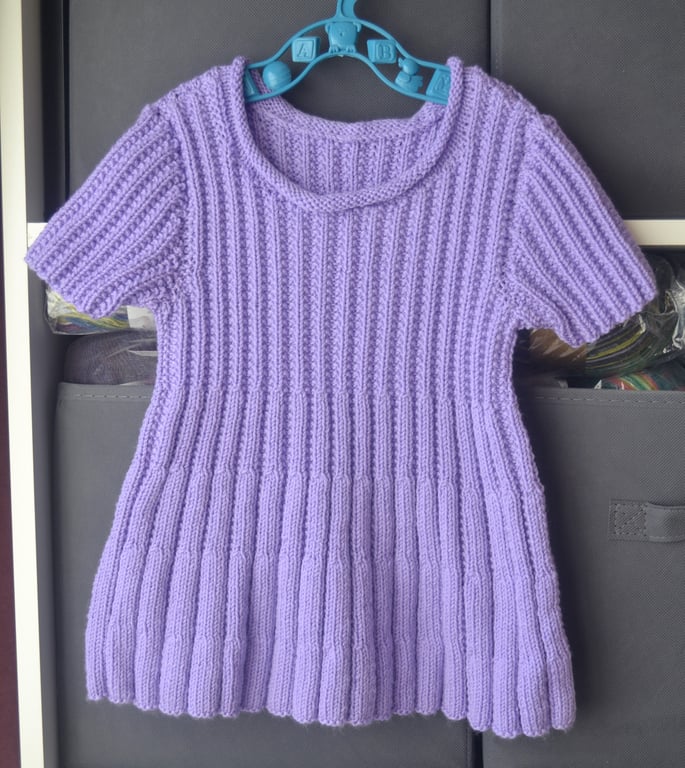 Hand Knitted Baby Dress Tunic Lilac Nylon Acrylic 12-18 months Lang Yarns