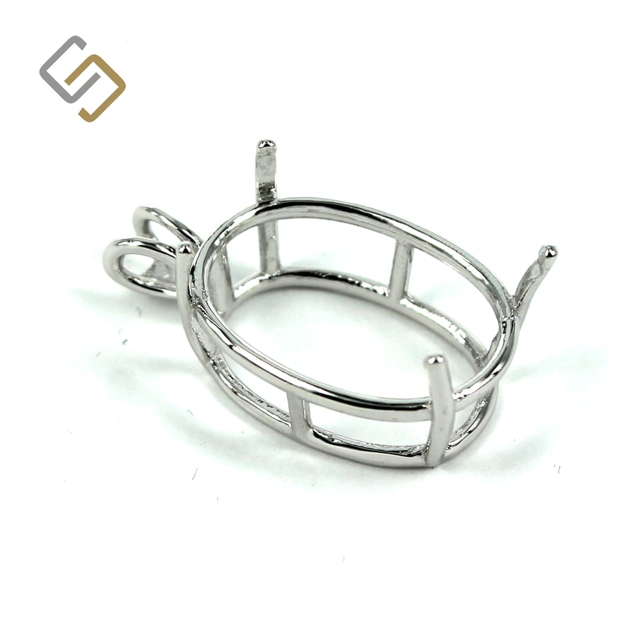 Oval Basket Pendant Setting with 4-Prong Mounting in Sterling Silver, 16x22mm 