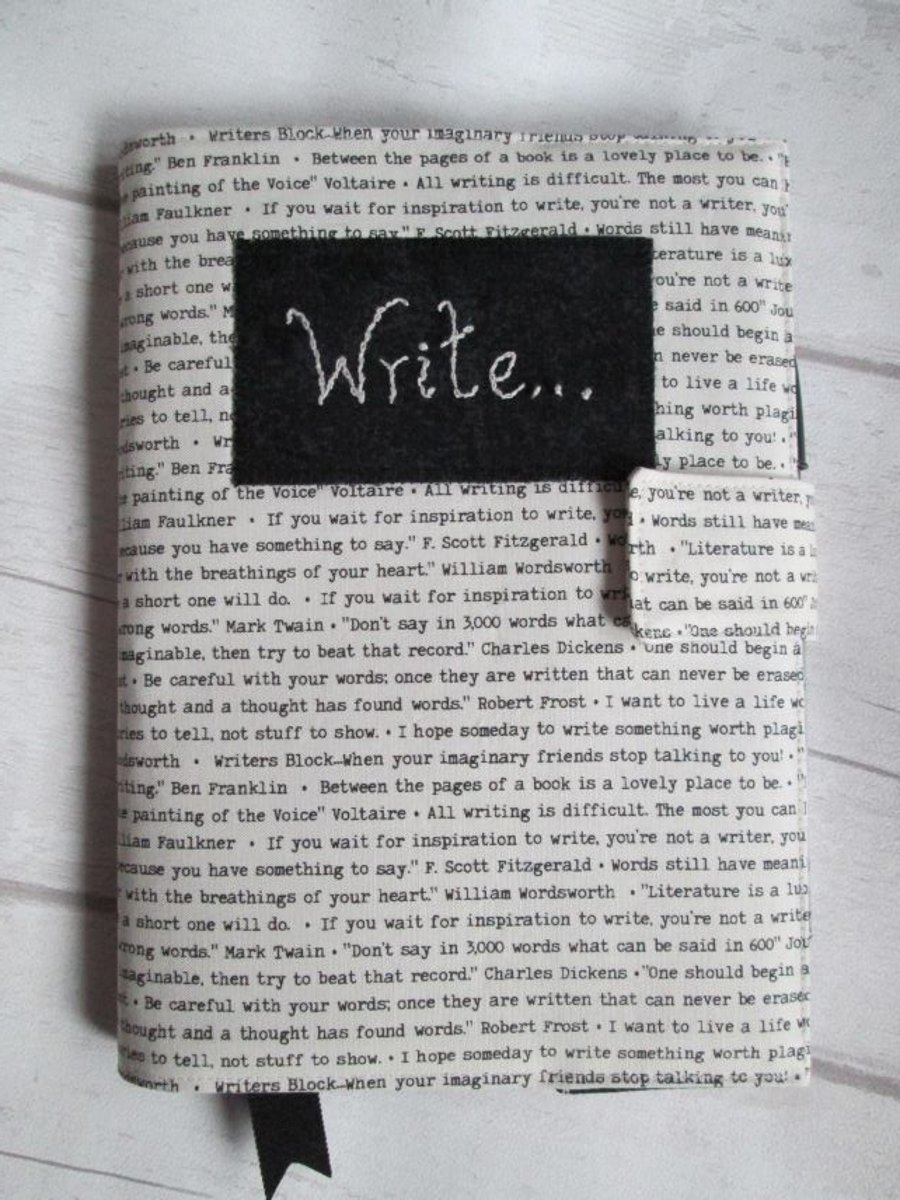 A5 Reusable Notebook Cover, Fabric Notebook - Writing Quotes, Writers