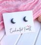 Pearlescent Graphite Moon Stud Earrings, Celestial Jewellery, Accessories