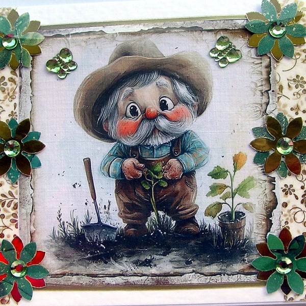 Gardening Grandpa - Hand Crafted 3D Decoupage Greeting Card - Blank - 2920