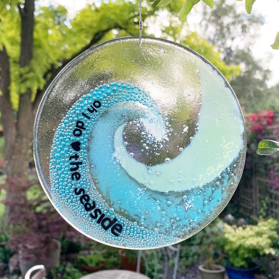 Fused Glass Large Coastal Hanging - Handmade Glass Suncatcher