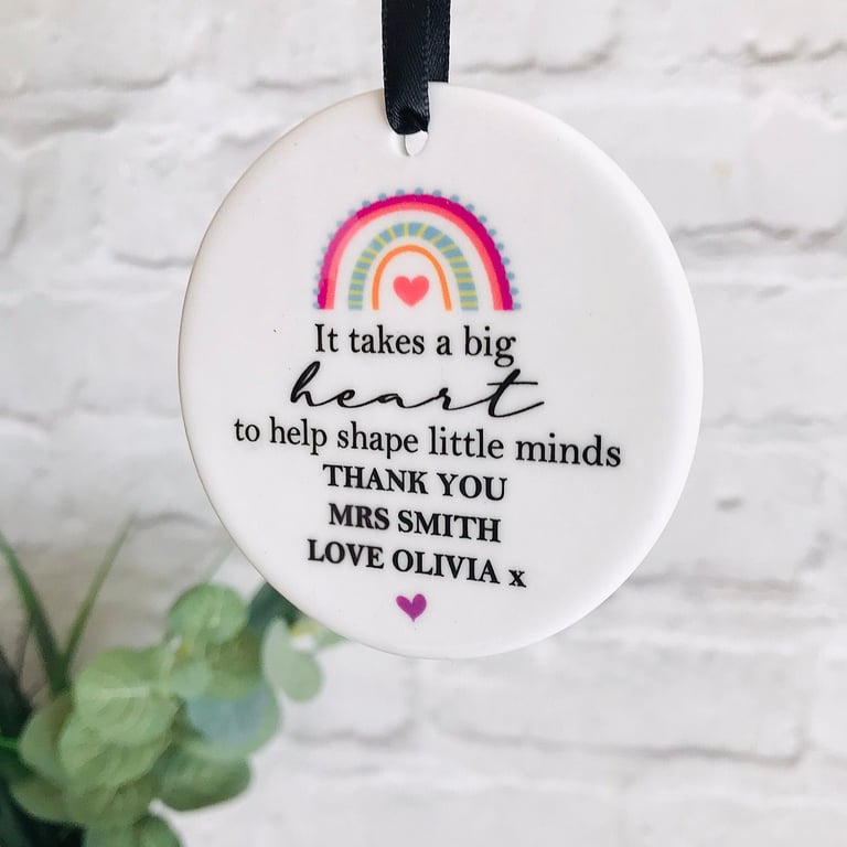 Personalised teacher ceramic keepsake, Thank you teacher, it takes a big heart, 