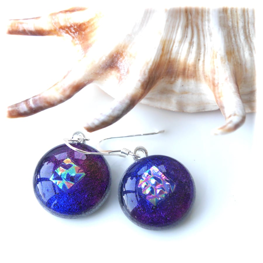 Luxury Dichroic Earrings Fused Glass L006 Sterling Silver hooks