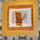 Embroidered textile art wall hanging, floral wall decor
