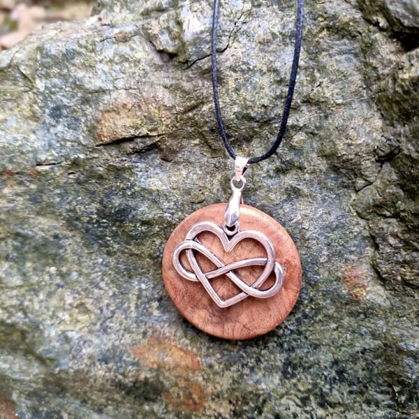 Infinity heart wooden necklace pendant wooden jewellery