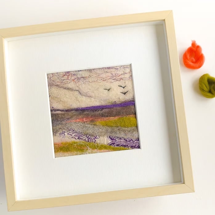 Original Felt and Stitch Landscape, a Frosty day on the Cumbrian Coast