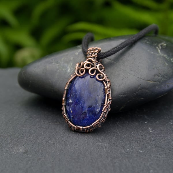 Copper Wire Wrapped Blue Sodalite Pendant 