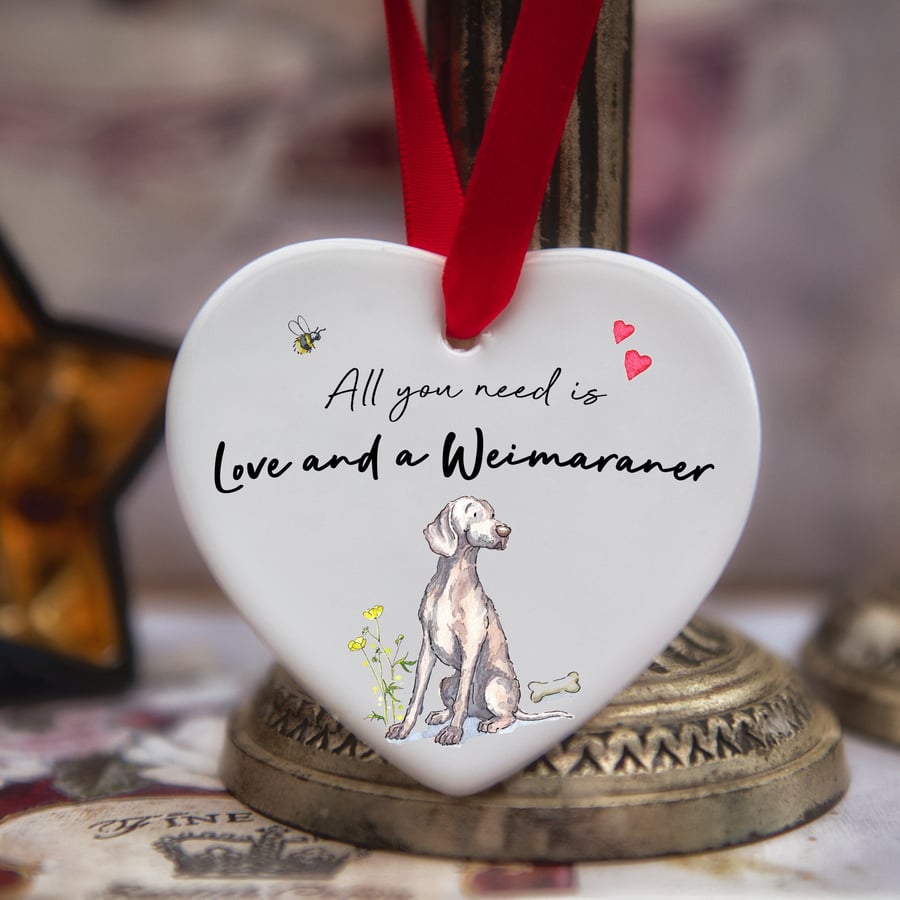 Love and a Weimaraner Ceramic Heart