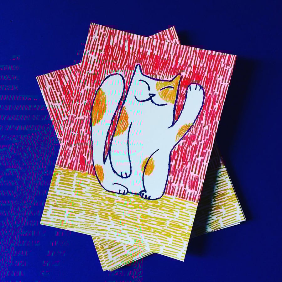 Maneko Neki Cat postcard by Jo Brown -be lucky!
